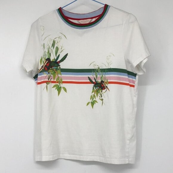 Ted Baker Kathlin Tutti Frutti Print Cotton T-shirt tropical Toucan bird print S - Picture 14 of 16